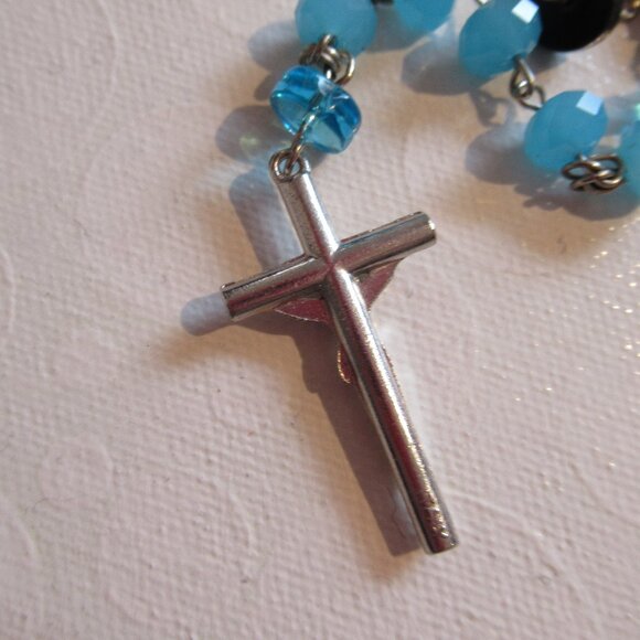 Vintage Rosary, Sapphire Blue & Black Beads, Ave Maria, Crucifix, - Picture 4 of 13